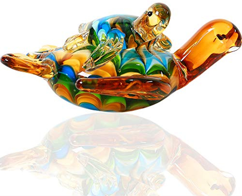 EUSTUMA Mundgeblasene Glas-Meeresschildkröten-Figuren, Ornament, Meerestier-Ornament für Heimdekoration, Meerestier-Sammlung als Geburtstagsgeschenk, Glasschildkröten-Skulptur