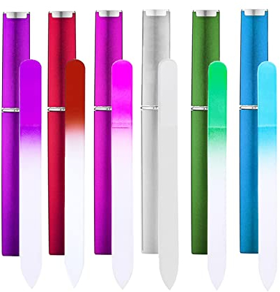 Glasnagelfeile mit Etui, Kristall-Feilen, doppelseitig, für professionelle Maniküre, Nagelpflege, 6 Stück