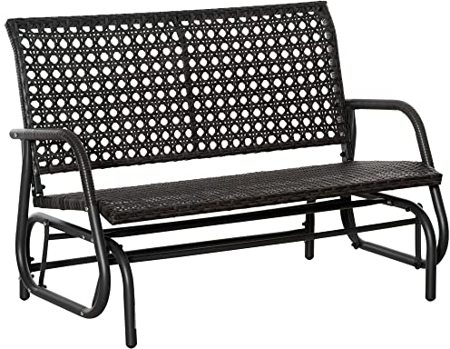 Outsunny Polyrattan Schaukelstuhl 2-Sitzer Gartenbank mit Rückenlehne Schaukelbank für 2 Personen Gartenschaukel Outdoor Bank Sitzbank für Garten Terrasse Park 70 x 120 x 84 cm Grau