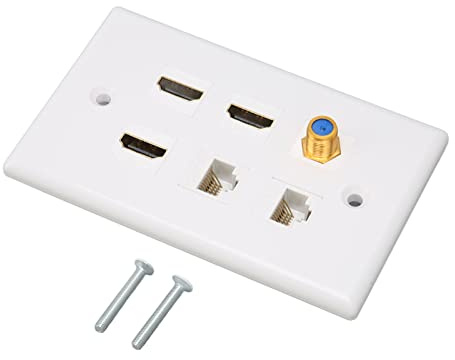 Goshyda Piastra da Parete HDMI Coassiale Ethernet, 6 Porte 4K HDMI RJ45 Ethernet TV F Head Piastra da Parete Decorativa, 3 Porte HDMI X 2 Cat6 Ethernet X 1 Coassiale, per HDTV, Proiettori, Computer