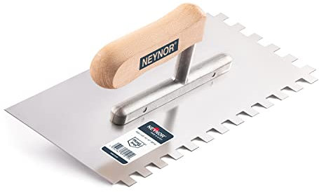 NEYNOR Zahnkelle 10 mm - Profi Edelstahl Glättekelle - Zahnspachtel zum Verlegen von Fliesen - Ergonomisch Griff - Made in EU - 270 x 130 mm