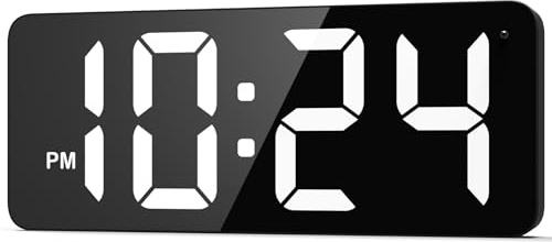 LED Digital Wall Clock with Large Display, Big Digits, Auto-Dimming, 12/24Hr Format, Modern Electric Small Silent Wall Clock for Living Room, Bedroom, Classroom, Farmhouse, Kitchen, Office - White