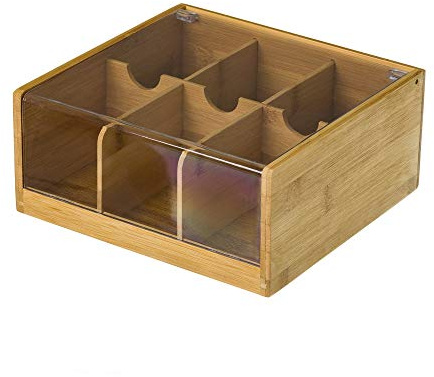 Caja de infusiones de bambú natural con 6 compartimentos de21x21x10 cm - LOLAhome