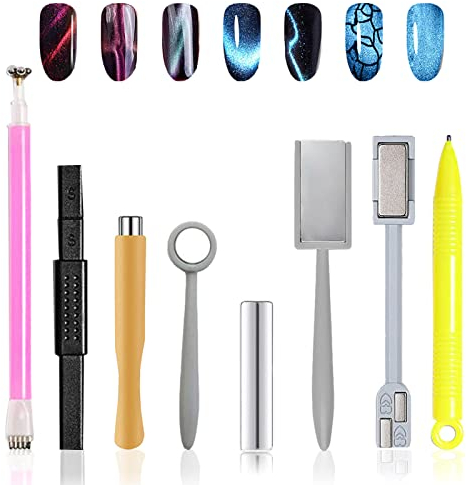 WishesMar 8 Stück Nail Art Werkzeug Magnetstift DIY Magic 3D Magnet Stick Set Verwendung mit Cat Eye Gel Pulver oder Nagellack - Magnetische Stift Katze Eye Pen für Ideal Katzenaugen Magische Effekt