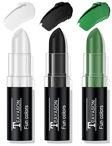 FREEORR 3 Colors White Black Green Face Body Paint Stick, Eye Black Lipstick Face Paint for Baseball/Football/Halloween/Costume Parties Accessories Vampire/Witch/Clown Makeup Face& Body Paint