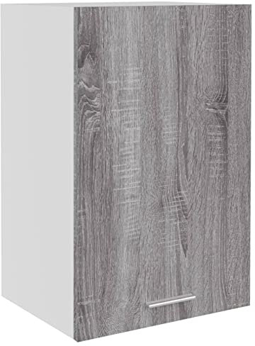 Tidyard Hängeschrank Küchenschrank Wandschrank Lagerschrank Badschrank Wandhängeschrank Bücherschrank Aufbewahrungsschrank Hochschrank 39,5 x 31 x 60 cm (B x T x H) Holzwerkstoff, Glas Grau Sonoma