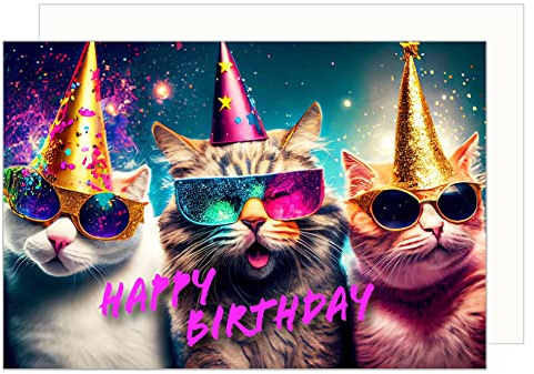 Edition Seidel Födelsedagskort med kuvert. Gratulationskort Billet Happy Birthday Humor rolig man kvinna tonåring flicka katt fest (G3504 SW023)