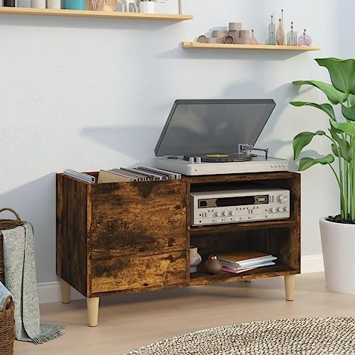 LAPOOH Armoire à disques chêne fumé 84,5x38x48 cm Bois d'ingénierie,Meuble Platine Vinyle,Rangement Vinyle,Porte Vinyle
