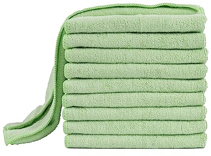 Lot de 10 chiffons de nettoyage en microfibre de qualité supérieure - Extra absorbants - Qualité supérieure - 300 g/m² - Pour barista, voiture, maison, 40 x 40 cm - Vert