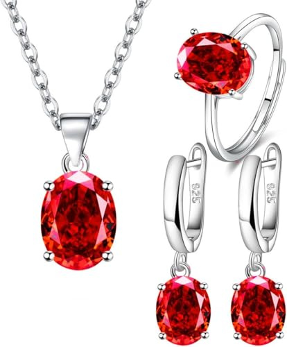 TOEECY Oval Zirkonia Schmuckset Silber Halskette Ohrringe Ring Kristall Elegant Klassisch Schmuck Damen Juwelenkollektion