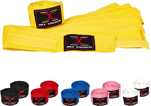 MAXSTRENGTH Boxbandagen, 4,5 m, elastische Daumenschlaufen-Bandagen, für Männer und Frauen, Handgelenkschutz, ideal für MMA-Boxtraining, Gelb