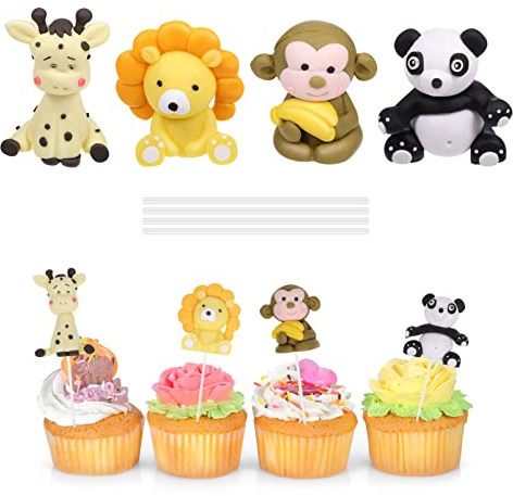 NOLITOY 4stücke Tier Kuchen Dekorationen Panda Affe Giraffe Muffin Picks Für Kindergeburtstag Dschungel Oder Wald-themenpartys Lebensmittelecht Und