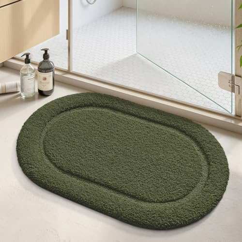 Color G Absorbent Bath Mat Oval - 50 * 80cm, Green，bath mat,bathroom rug