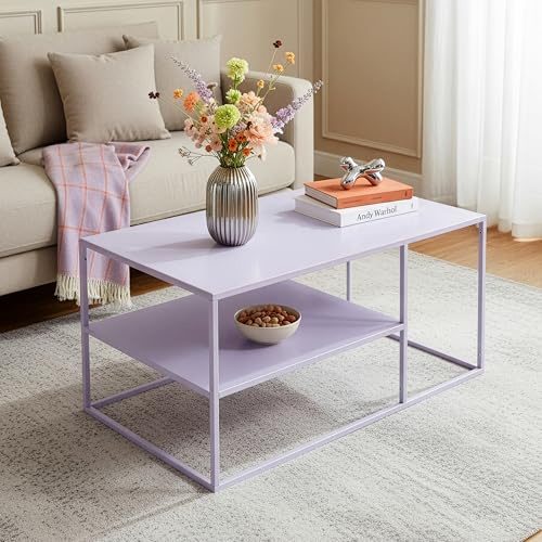 [en.casa] Couchtisch Solund Beistelltisch Metall Lila Wohnzimmertisch mit Stauraum 90 x 60 x 45 cm Sofatisch rechteckig Kaffeetisch