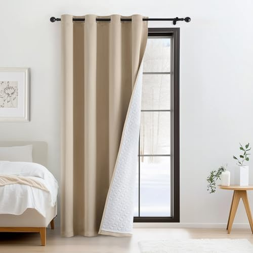 Woaboy Thermovorhang Kälteschutz Blickdicht Türvorhang Doppellagige Winter Kälteschutzvorhang Wohnzimmer Raumteiler Vorhänge mit Ösen verdunklungsvorhänge Schlafzimmer 1 Stück 132x225cm(BxH) Beige