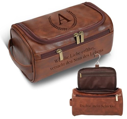 Easycosy Vatertagsgeschenke für Papa & Opa, personalisierter Kulturbeutel Herren zum Aufhängen, Lasergraviert mit Name & Text, Leder Kulturtasche Waschtasche Papatag