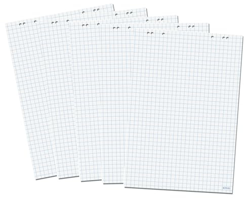 Papiertiger Flipchartblöcke (5 Blöcke, kariert) 20 Blätter für Flipchart je Block, 20 Seiten, 69 x 99 cm, 5 Blöcke im Karton, 6 Löcher, weiß kariert Rückseite blanko, perforiert.