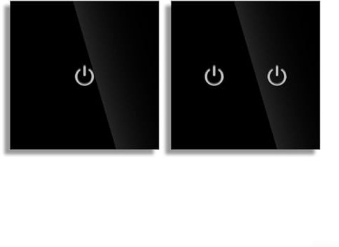 Interruptor de luz táctil, interruptor de luz doble negro, panel de vidrio templado con retroiluminación LED, 1/2 bandas, 2 vías, sensor de dormitorio (1 banda+2 bandas)