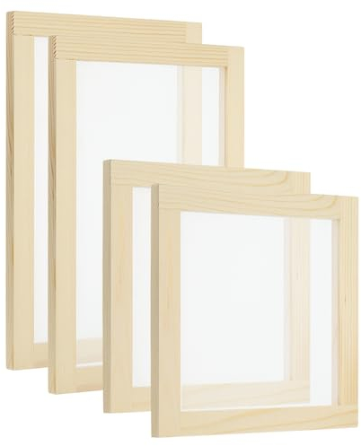 PATIKIL Träpapper framställningsskärm, 4-pack pappersform ram papperstillverkning form däck för gör-det-själv pappershantverk torkad blomma hantverk, 2 storlekar