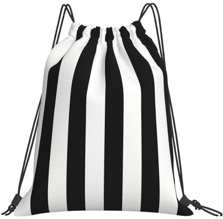 BREAUX Schwarze und weiße gestreifte Umhängetasche mit Kordelzug, Turnbeutel, Outdoor-Umhängetasche, Sport-Yoga-Tasche, weiß, Einheitsgröße, Rucksack, weiß, One size