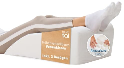 Blumtal Ergonomisches Venenkissen - höhenverstellbares Beinkissen gegen schwere Beine - Lagerungskissen Erwachsene - Kissen zum Hochlagern der Beine - Beinerhöhungskissen mit waschbarem Bezug in Weiß
