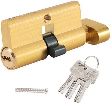 Tulov Euro Cylinder Lock, 30/30 Knob Cylinder, Security Lock for Front Door & Garden Gate, 3 Keys, Gold