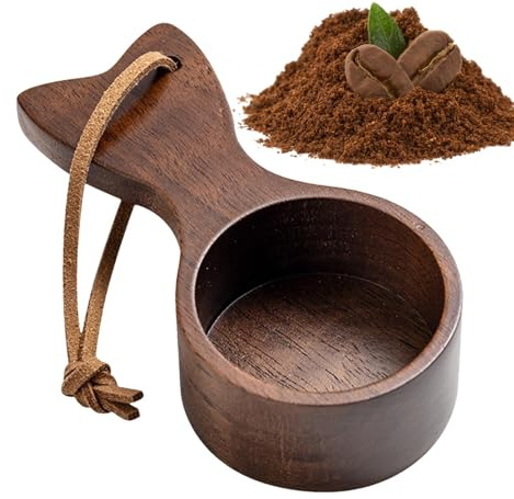 Wooden Coffee Spoon Smooth Scoop Leather Lanyard Measuring Spoon