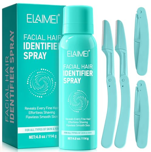 Hair Removal Spray, Skin Body Hair Identifier Spray For Face Shaving Dermaplaning, Hair Identification Kit With 4 Pcs Razors for Facial Hair Removal, Fuzz Off Facial Hair Remover for Women & Man