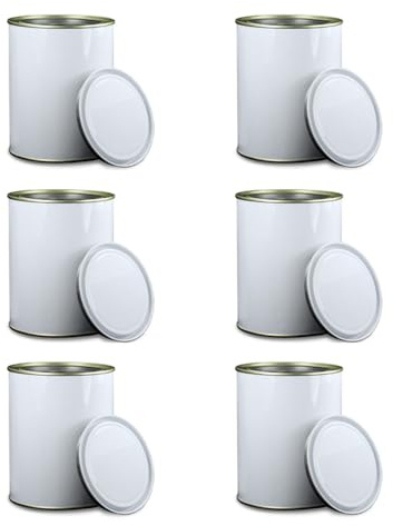 Empty 1000ml Metal Paint Bucket Tin Cans Complete With Lids, Pack of 6 Storage Containers for Solvent Paints
