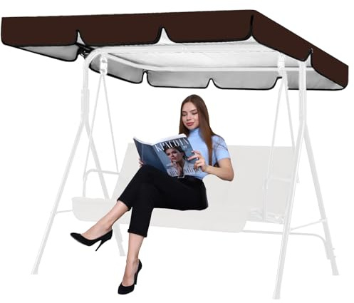 Garden Swing Canopy Replacement,3 Seater Swing Chair Canopy Replacement Waterproof Windproof Anti-UV Garden Swing Seat Canopy Cover Heavy Duty Rip Proof Hammock Cover Top (Coffee)