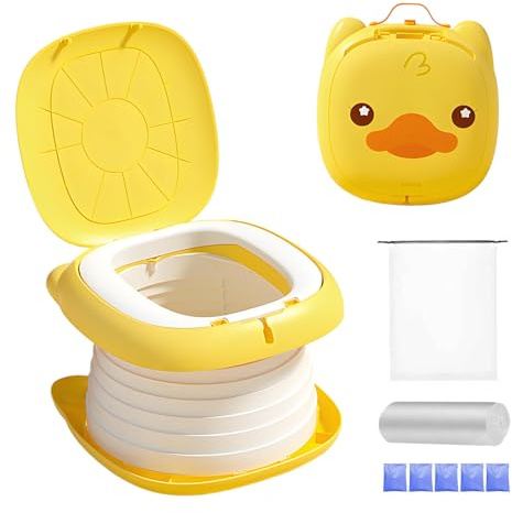 Töpfchen Falttoilette Kinder, Tragbare Reisetöpfchen mit Spritzschutz und Rutschfester Oberfläche Töpfchen Unterwegs Kinder, für Jungen und Mädchen Auto, Camping & Töpfchen für Unterwegs (Ente)