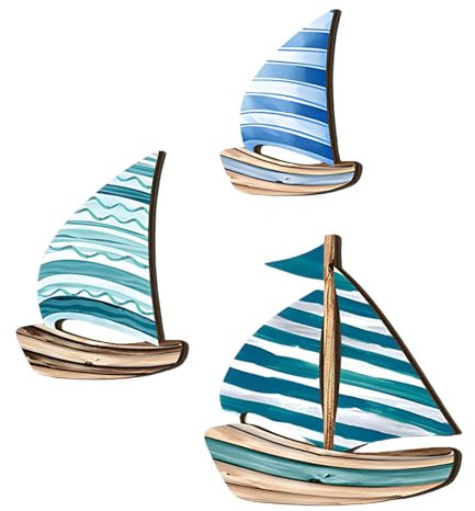 Forreen Decorazioni da Parete, 3 Pezzi Stile Marino Barca a Vela,Decorazioni Tema Mare,per Soggiorno,Camera da Letto,Bagno,Corridoio,Casa Vacanze,Colore Legno