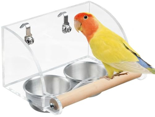 XFSRG Vogel Futter und Wassernapf, Transparente Vogelfutterspender für Käfig, Edelstahl Napf Vogel zum Aufhängen Für Vögel Papageien