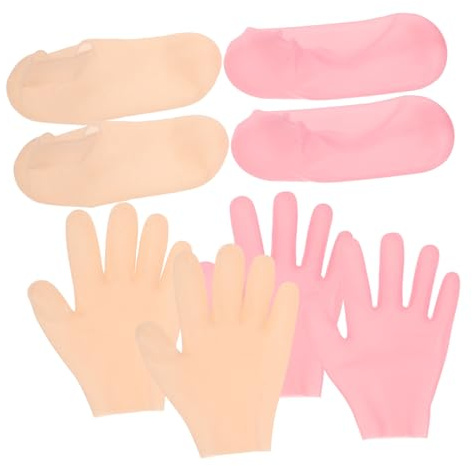 TOVINANNA Fuß und Handmaske Peeling Satz Silikon Feuchtigkeitsspendende Socken und Handschuhe Elastisch Hornhautentferner für Trockene Rissige Haut Fußpflege zu Hause und Kosmetikstudio