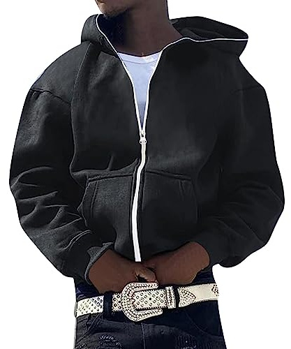 Generisch Men's Hoodie Sweatshirt Hoodie American Personality Trend Embroidery Casual Hip Hop Hoodie Cardigan Coat Sweatshirt L, black, M
