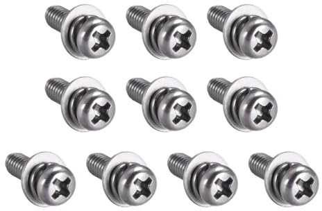TA-VIGOR M4 Phillips Pan Head Bolts with Spring and Plain Washers 10mm, 304 Stainless Steel Cross Round Head Machine Screws for Heavy-duty Fastening 10pcs