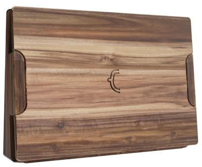 DuoBlock™ Bloc à couteaux et planche à découper 2 en 1 – Porte-couteaux magnétique en bois d'acacia certifié FSC, peu encombrant et hygiénique – Avec planche à découper avec rainure à jus