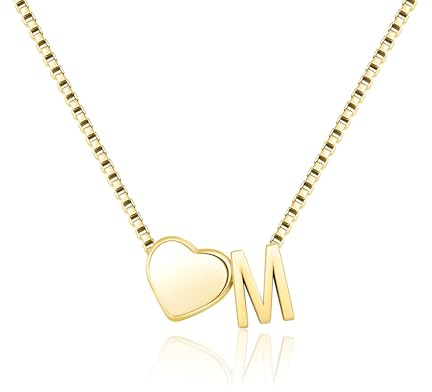 RMMD Kette Gold/Silber Damen - 18K Vergoldet/Weißgold Herz Kette mit Buchstabe Personalisierte Halskette Goldkette Necklace Women Jewelry Schmuck Geschenke für Freundin Frauen Teenager Mädchen