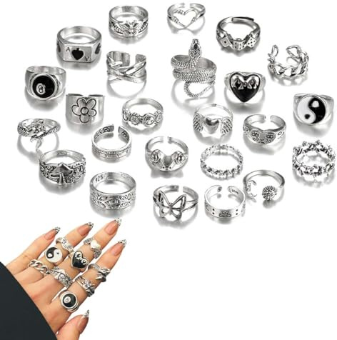 UIEXAY 24 Piezas Anillos Mujer Anillo De Mujer Vintage Nudillos Anillos Set Anillos Góticos,Plata