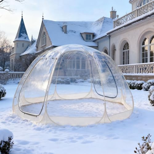 Pop-Up Tenda Bolla in PVC Trasparente Igloo Dome per 4–6 Persone, Gazebo Weatherproof per Campeggio, Auto-Parata, Giardino, Osservazione delle Stelle & Eventi (Cachi, 3m x 3m x 2.2m)