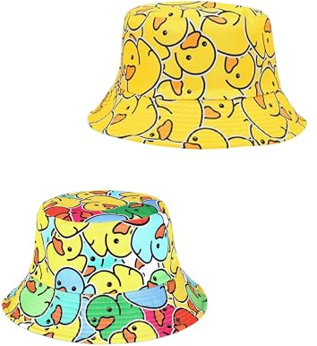 Yotlein 2 Stück Fischerhut, Enten Reversibel für Damen Herren, Modischer Sommerhut, Ente Fischerhut Lustig, Lustige Hüte, Draussenhut Faltbarer, Modische Accessoires