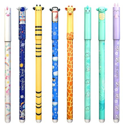 TULAMORIY 8 Stück Radierbarer Gelschreiber Set, Gelstifte set mit Wärmeradierer, radierbare Tinte, radierbare gelstifte, Gelstift Mit dekorativem Tier, abnehmbares und rekombinierbares