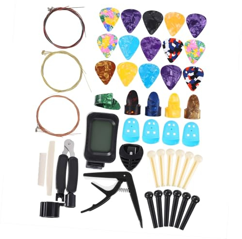 HAMPPLIES Gitarren Ersatzteil Praktisches Zubehör für Gitarre 60 Stück mit Kapodaster Plektrum und Saitenaufwickler aus Legierung und Kunststoff
