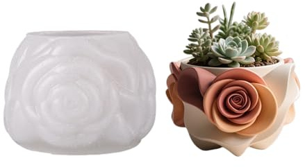 Maceta creativa de silicona con forma de rosa para joyas y suculentas, decoración con forma de flor