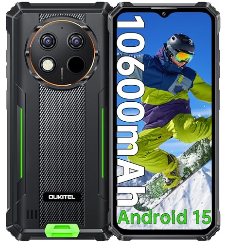 OUKITEL G1S Móvil Resistente Android 15, Batería 10600mAh, 8GB+128GB /1TB TF, 6.52'' HD Pulgadas Movil Indestructible, Cámara 13MP+5MP, Face ID, Octa Core, Dual 4G SIM/GPS/NFC/IP68&IP69/OTG, Verde
