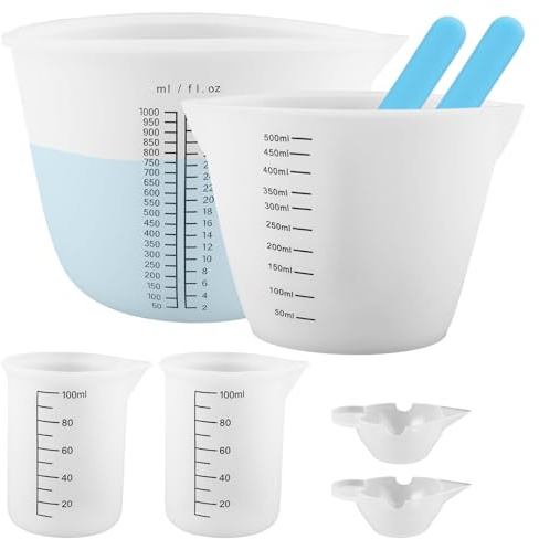 8 Pièces Tasses à Mesurer en Silicone 10ml/100ml/500ml/1000ml, Verre Doseur Silicone Resine Epoxy, Tasse en Silicone pour La Résine N'est Pas Chaude, Silicone Mesure Tasses, pour Moulage, Bricolage