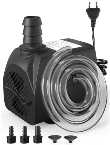 supersuki Aquarium Pumpe,springbrunnenpumpe,25W 1500L/H Wasserpumpe Klein, 3 Düsen,Ultra Leise Teichpumpe Klein mit Hohem Hub, Geeignet für Miniteich, Zimmerbrunnen, Kleinen Pool