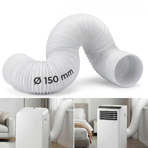 Tuyau Climatiseur Mobile, Diamètre 150mm Longueur 2M, Filetage à Gauche/Anti-Horaire, Tuyau Rallonge Souple en PP avec Armature Acier, Évacuation Universel pour Climatiseur Mobile