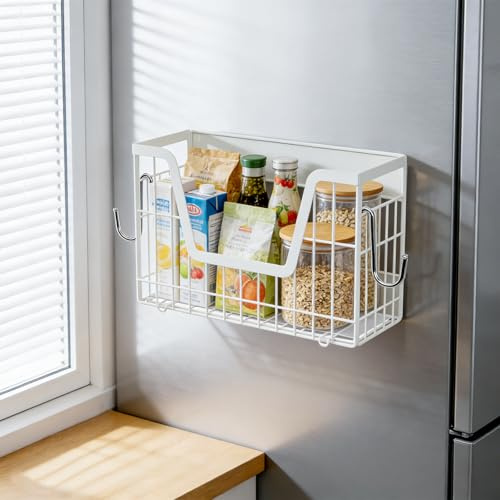 Jinfanshurich Magnetregal Kühlschrank Weiß - Kühlschrank Organizer Magnetisch Für Küche - Gewürzregal Magnetisch Mit Starker Haftung - Obstkorb Für Kartoffeln Zwiebeln - Ohne Bohren Küchen Organizer