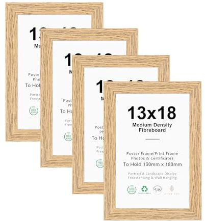 ATOBART 4er Pack Bilderrahmen 13x18cm MDF Holz Natur | Picture Frame Holz Natur für Fotos, Bilder, Poster